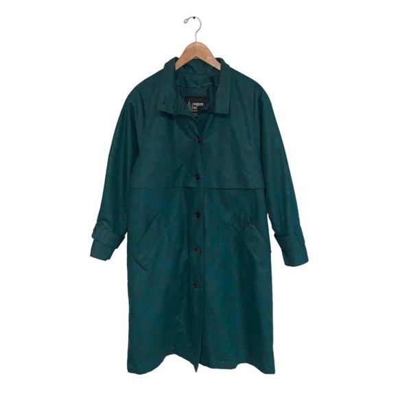 London Fog  Vintage‎ Trench Coat Size 6 US Insulated Jacket Emerald Green Floral - Picture 1 of 13